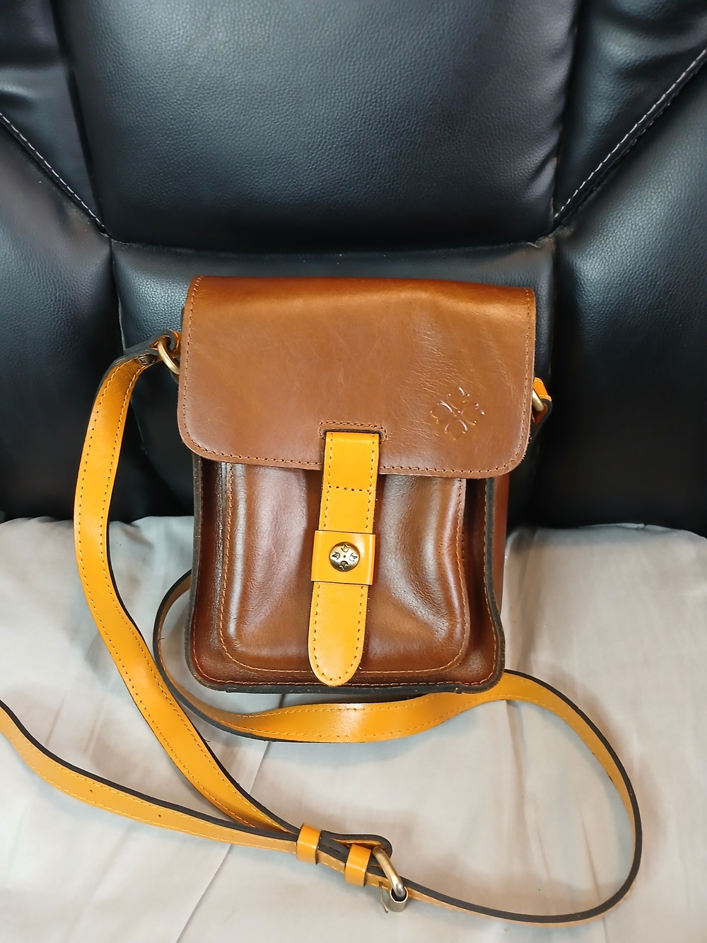 Patricia Nash Brown & Mustard Leather Crossbody Bag